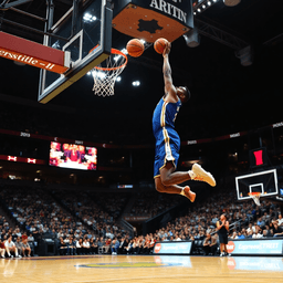 Basketball player dunking during professional game